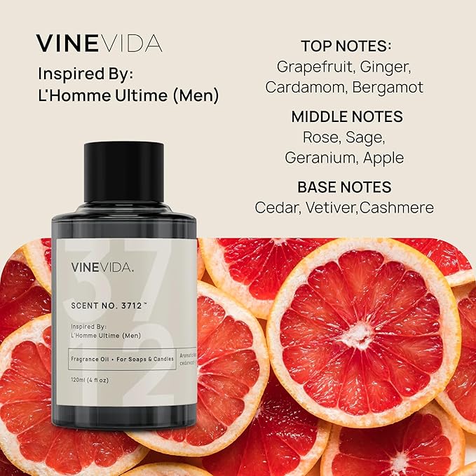 VINEVIDA [4 Oz] Inspired by: L'Homme Ultime (Men); Fragrance Oil for Candle Making and Soap Making - Premium Candle Scents for Soy Candles