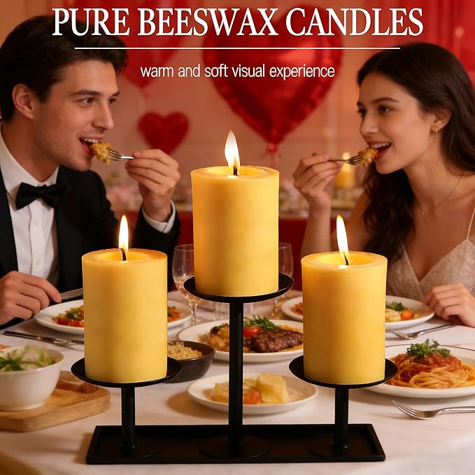 4 Packs Natural Beeswax Pillar Candles, 212 Hours Long Burning Organic Emergency Candle 2.8x4in Unscented Pillar Candles 100% Pure Bees Wax Candles for Home Paryer