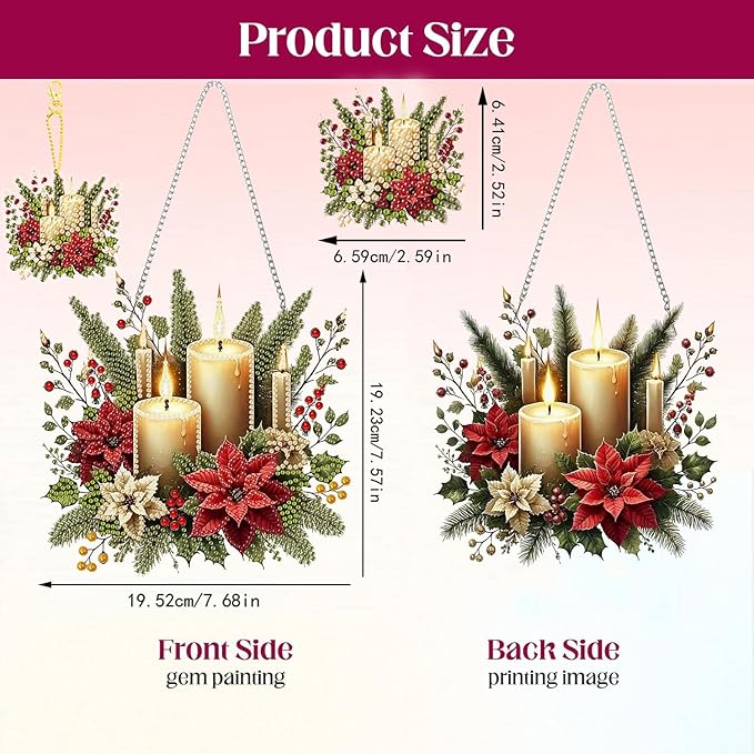 Masendp Candle Diamond Art DIY Hanging Decoration Kit, Suitable for Adult Beginners, Special Shape Diamond Art kit for Christmas, Crystal Diamond gem Art for Home Garden wall Decoration.