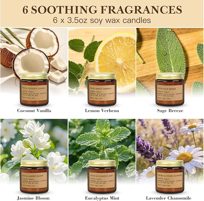Candles for Home Scented, 6Pack 3.5 Oz Soy Wax Candles Gifts Sets with Sage Breeze & Lavender for Brithday Valentine's Day Gifts Women Mother