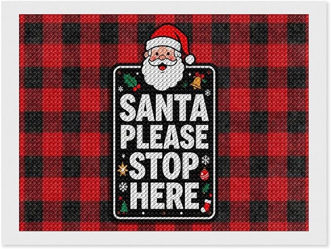 AIVKIEJK Diamond Painting Kits for Adults - Holly & Stars, Santa Please Stop Here Painting DIY 5D Full Drill Diamond Dots Paintings with Diamonds Gem Art and Crafts Home Decor 12"x16"