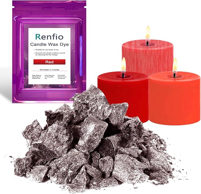 Renfio Candle Dye, 2.11oz/60g Red Candle Dye for Soy Wax Highly Concentrated Wax Dye for Candle Making Bulk Blocks Colored Tealight Candles Coloring Dyes Chips Candle Making Kit - Red