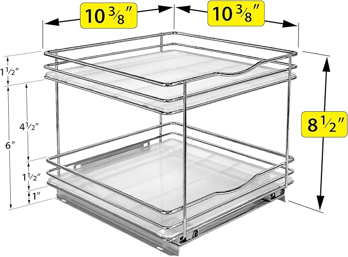 LYNK PROFESSIONAL® Pull Out Spice Rack Organizer for Inside Kitchen Cabinets - 10-3/8 inch Wide - Slide Out Drawer – Chrome Sliding Spice Organization for cabinet - Spice Racks - 2 Tier