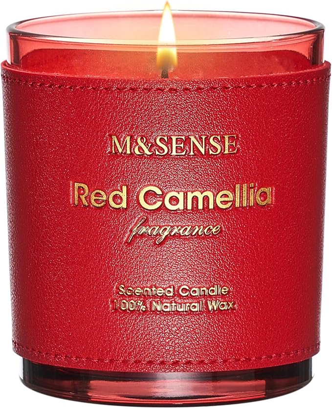 M&SENSE Red Camellia Candles for Women, Non Toxic Organic Soy Wax, 10oz 42 Hour Long Lasting Clean Burn, Spring Floral Scented Candles for Home, Stress Relief Valentines Aromatherapy Gifts for Her