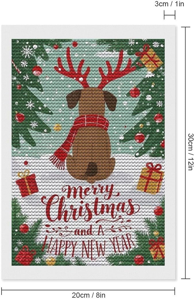 AIVKIEJK Diamond Painting Kits for Adults - Merry Christmas and Happy New Year Red Antlers & Scarf Painting DIY 5D Full Drill Diamond Dots Paintings with Diamonds Gem Art and Crafts Home Decor 8"x12"