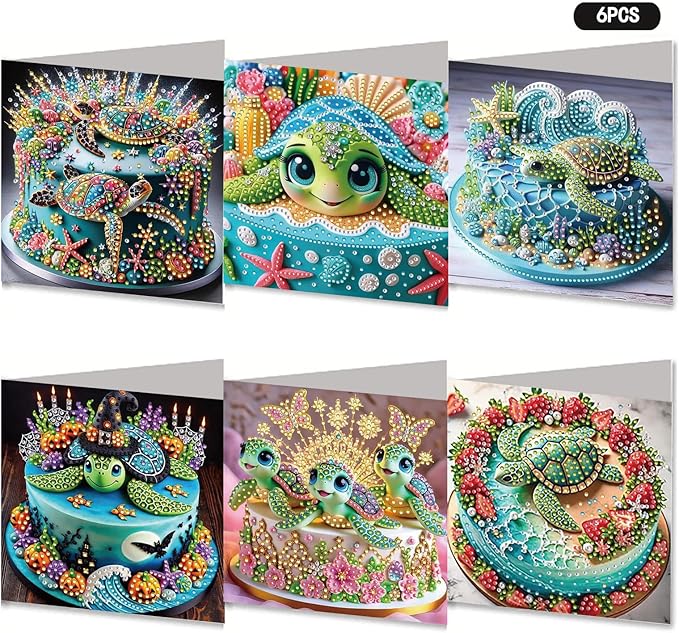 6PCS DIY Xmas Art Greeting Cards Congratulations Cards & Gifts (Turtle) for Home Wall Decor and Office Display Perfect DIY Craft Gift for Adults and Kids
