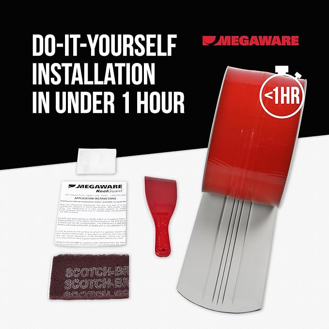 MEGAWARE KEELGUARD USA-Made, Original DIY Keel Guard, 5-Inch Wide, 4-12ft Sizes, 11 Colors, Complete Install Kit with Primer, Hull Protector, for Fiberglass and Some Aluminum Boats, Marine-Grade