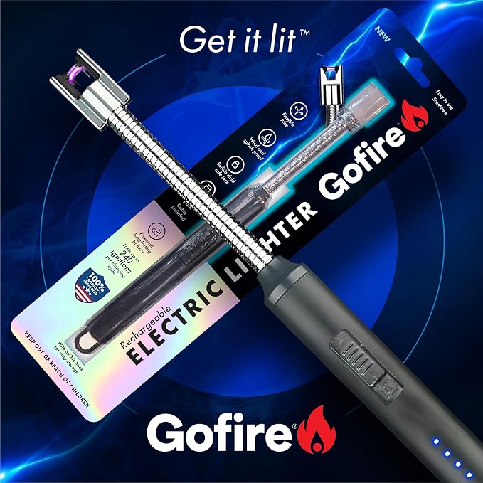 GoFire Rechargeable Electric Lighter - Windproof Flameless Arc, Flexible Neck, USB, Safety Switch