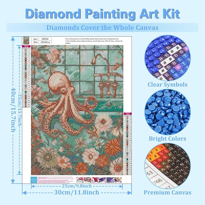 Reivworl Octopus Diamond Art Kits for Adults, Octopus Diamond Painting Kits, Gem Art Kit for Gifts and Home Interior Decor 12x16 Inch
