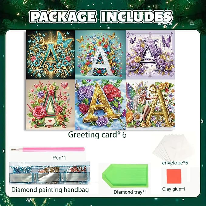 DoxQcs 5D Diamond Art Painting Greeting Cards Kit, DIY Cards for Blessings Congratulations Gifts, Greeting Card Set for Birthday Thanksgiving Day Christmas Halloween-Letter A