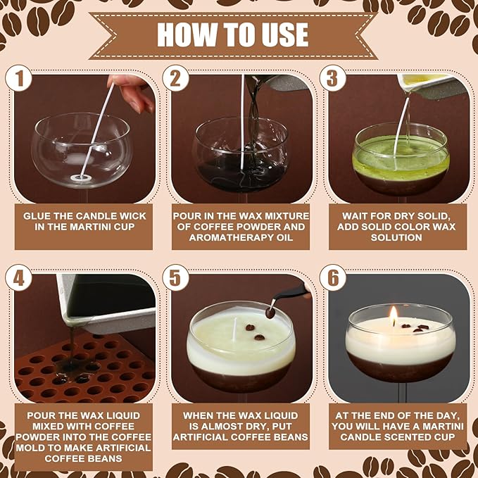 2 Set DIY Espresso Martini Candle Making Gifts Supplies Kit Candle Making Kit for Adults Women Martini Glasses Birthday Party Gifts Coffee Lovers Scented Aesthetic Home Decoration No Candles (Rounded)