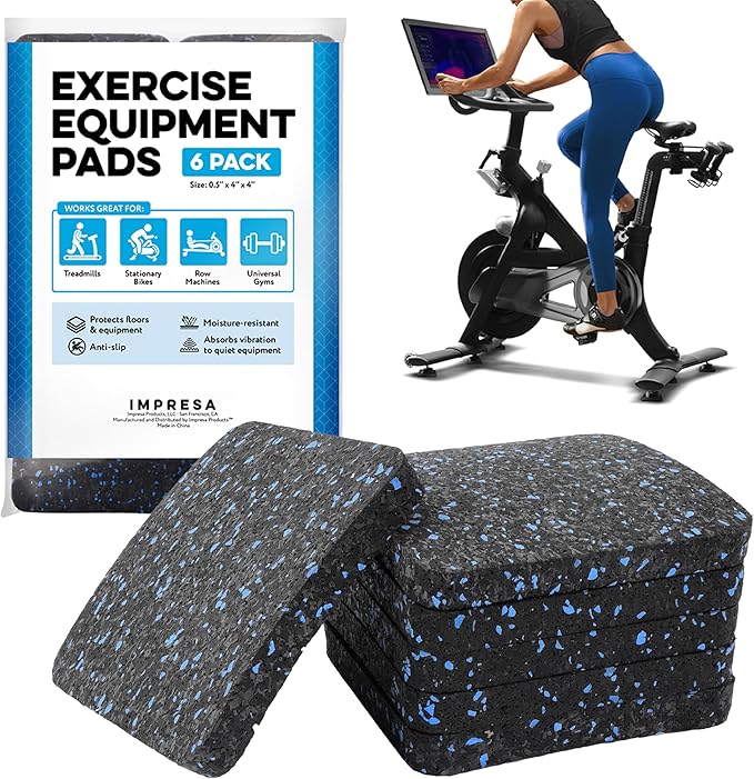 Impresa Rubber Floor Protectors for Walking Pad & Treadmill Pad - 4 x 4 x 0.5 in, 6-Pack - Anti-Vibration & Shock-Absorbing Mats - Workout Mats for Home Gym Equipment