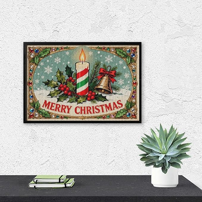 AIVKIEJK Diamond Painting Kits for Adults - Merry Christmas Candle & Holly Accents Painting DIY 5D Full Drill Diamond Dots Paintings with Diamonds Gem Art and Crafts Home Decor 8"x12"