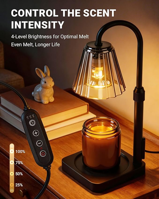 Candle Warmer Lamp with Timer & Dimmer, Birthday Gifts for Women Mothers Day, Height Adjustable Shatterproof Electric Wax Melt Warmer for Jar Candles, Modern Candle Lamp for Home Decor, With 2 Bulbs
