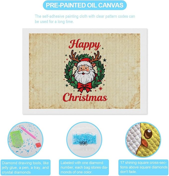 AIVKIEJK Diamond Painting Kits for Adults - Christmas Santa Claus Holly Berries & Snowflakes Painting DIY 5D Full Drill Diamond Dots Paintings with Diamonds Gem Art and Crafts Home Decor 8"x12"
