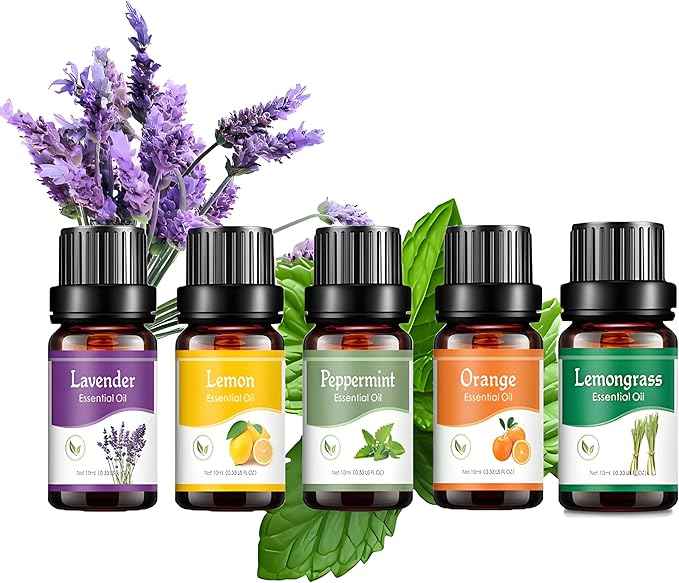 Essential Oils Set - 5 Blends for Diffusers, Home Care, Candle Making Scents, Fragrance, Aromatherapy, Humidifiers, Gifts - Peppermint, Lemongrass, Lavender,Lemon, Orange (5pcs)