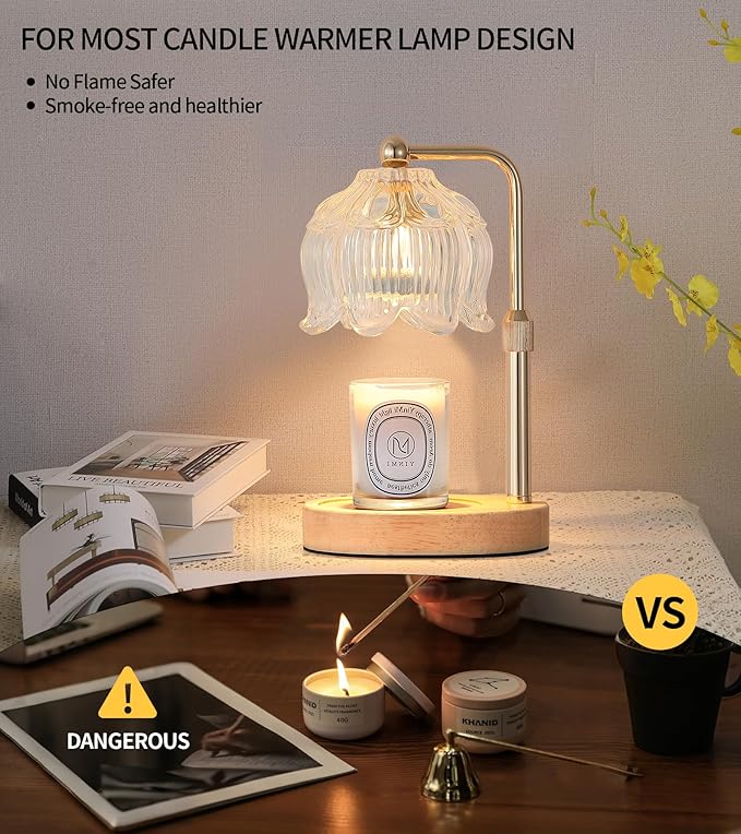 Gold Candle Warmer Lamp for Flower-Shaped Glass,Wax Melt Warmer for Jar Candles,Candle Warmer Lamp with Timer Dimmable, Birthday Mother's Day Valentines Gifts for Women Mom Sister Wife Bedroom
