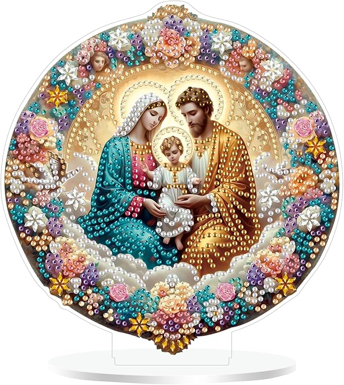 ZeeLionArt Tabletop Diamond Art Painting Kit for Adult,Christmas The Birth of Jesus DIY Special Shaped Rhinestone Desk Placement Ornament,Home Stand Up Gem Painting Craft Kit,Gift,Double Sided.