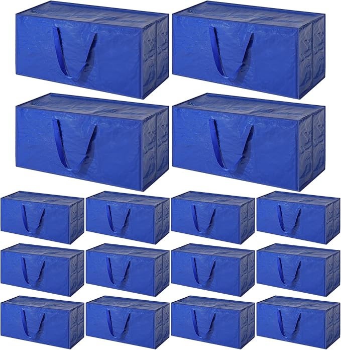 Mixweer 16 Packs Oversized Storage Bag Extra Large Heavy Duty Moving Bags with Reinforced Handles 29 x 14 x 13 Inch Tote Bags Bulk for Moving Boxes Clothes Travel Attics Supplies (Dark Blue)