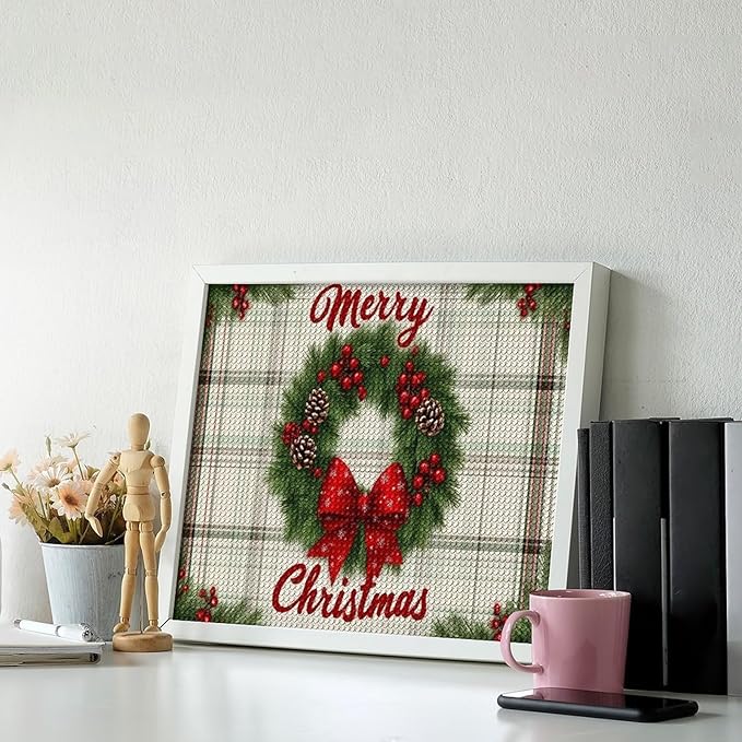 AIVKIEJK Diamond Painting Kits for Adults - Red Bow & Green Leaves Merry Christmas Painting DIY 5D Full Drill Diamond Dots Paintings with Diamonds Gem Art and Crafts Home Decor 16"x20"