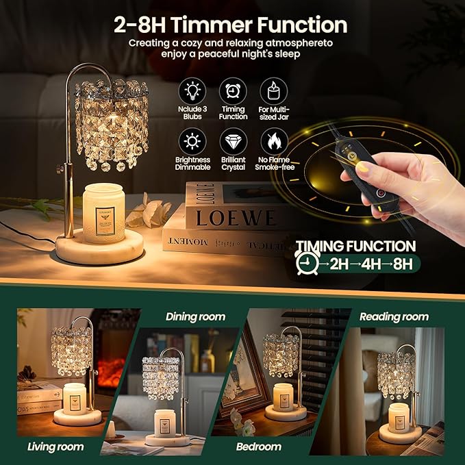 Candle Warmer Lamp with Timer Dimmer Adjustable Height for New Home Bedroom,Vintage Home Decor for Scented JaR 3 Bulbs for New Home Decor, Women Mom Christmas Birthday Gifts, French Gold