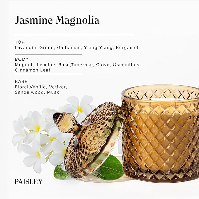 Jasmine Magnolia Scented Candle, Large Wooden Wick Natural Candles Non Toxic for Home Scented, 70+ Hours Clean Burn, Luxury Candle Gift for Women & Men,Gift-Ready for Autumn Hosting, 14.8 oz