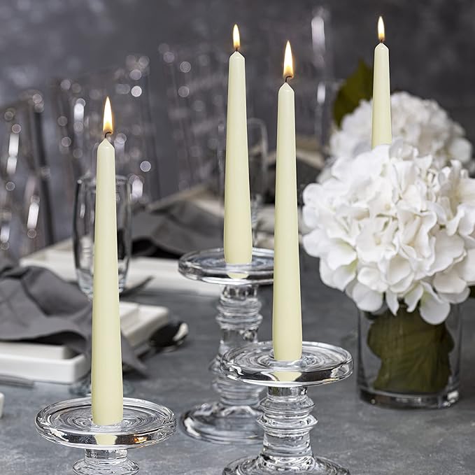 BOLSIUS Long Household Ivory Taper Candles - 10-inch Unscented Premium Quality Wax - 8 Hours Long Burning Dripless Candles Bulk Pack of 30 for Home Décor, Wedding, Parties and Special Occasions