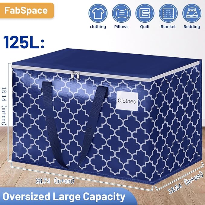Fabspace Moving Bags, Extra Large Moving Supplies, Heavy Duty Storage Bags, Packing Bags with Reinforced Zippers & Handles, Collapsible Packing Boxes, Storage Totes for Moving, Packing, 125L, 10 Packs