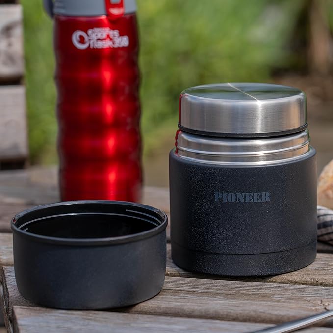 Pioneer Vacuum Insulated Leakproof Soup/Food Flask, 8 Hours Hot 24 Hours Cold, Black, 1000 ml