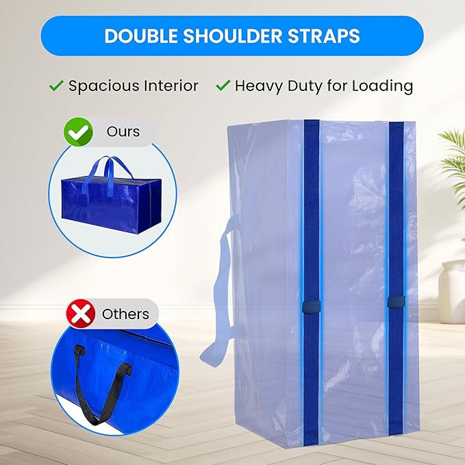 Simple Deluxe 10 Pack Extra Large Moving Bags with Backpack Straps, Strong Handles/Zippers, Heavy Duty Storage Tote for Moving Travel Camping Space Saving, Blue