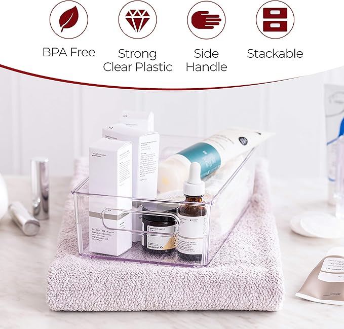fullstar Fridge Organizer Bins Refrigerator Organizer - Set of 2 Refrigerator Organizer Bins and Freezer Organizer. Clear Storage Bins with Handles for Pantry Organization and Storage