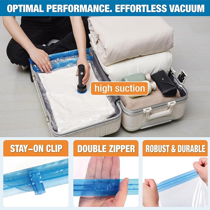 Travel Vacuum Storage Bags with Rechargeable USB Air Pump, Space Saver Vacuum Seal Bags for Luggage, Sealer Compression for Clothes, Comforters, Blankets, Bedding, 12 Combo