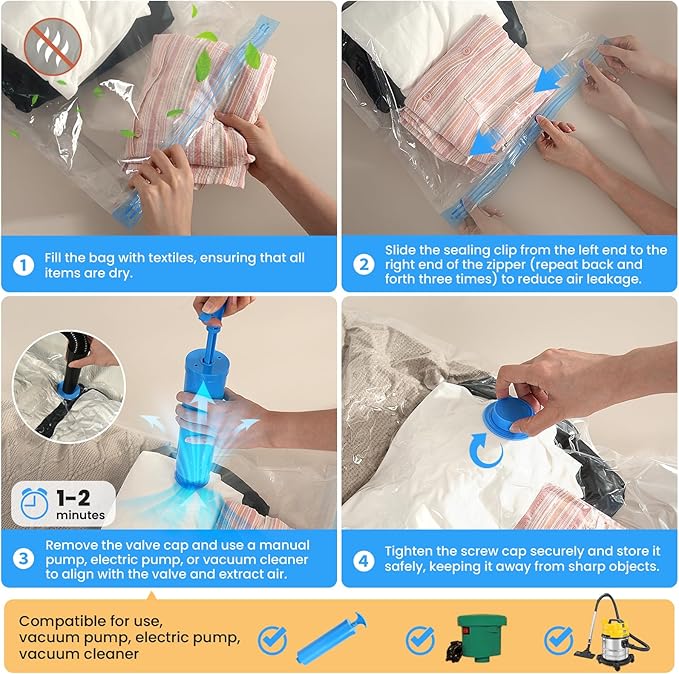 12Pack Thickened Space Saver Vacuum Storage Bags Jumbo for Clothes with Hand Pump, Vacuum Sealed Bags for Clothing, Comforters and Blankets