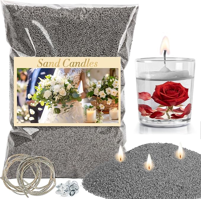 Sukh Grey Candle Sand with Wick - 430G(0.94lb) Sand Candle with Wicks Refillable for Weddings, Dating, Halloween, Christmas
