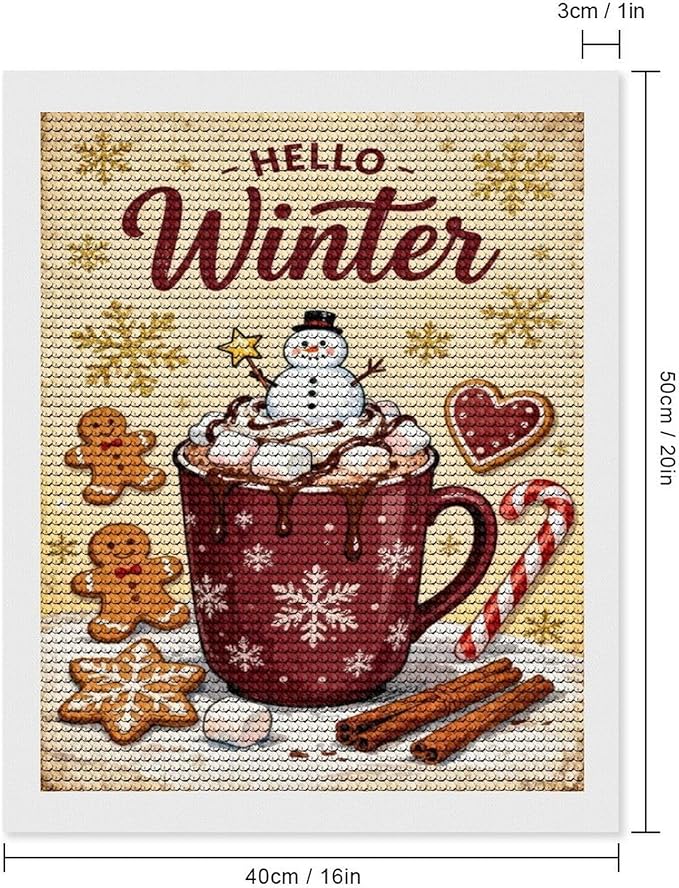 Diamond Painting Kits for Adults - Hello Winter Ice Cream & Gingerbread Snowflakes & Candles Painting DIY 5D Full Drill Diamond Dots Paintings with Diamonds Gem Art And Crafts Home Decor 16"x20"
