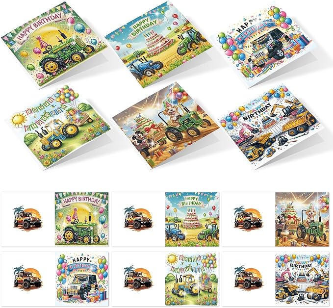 5D Diamond Art Painting Greeting Cards Kit, DIY Cards for Blessings Congratulations Gifts, Greeting Card Set for Birthday Thanksgiving Day Christmas Halloween-Tractor Buggy