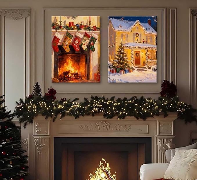 Paint by Number Kit for Adults & Kids, 2 Pack Christmas Scenes 16x20 Inch Unframed, DIY Acrylic Painting Kit with Brushes & Paints, Festive Home Art Decor