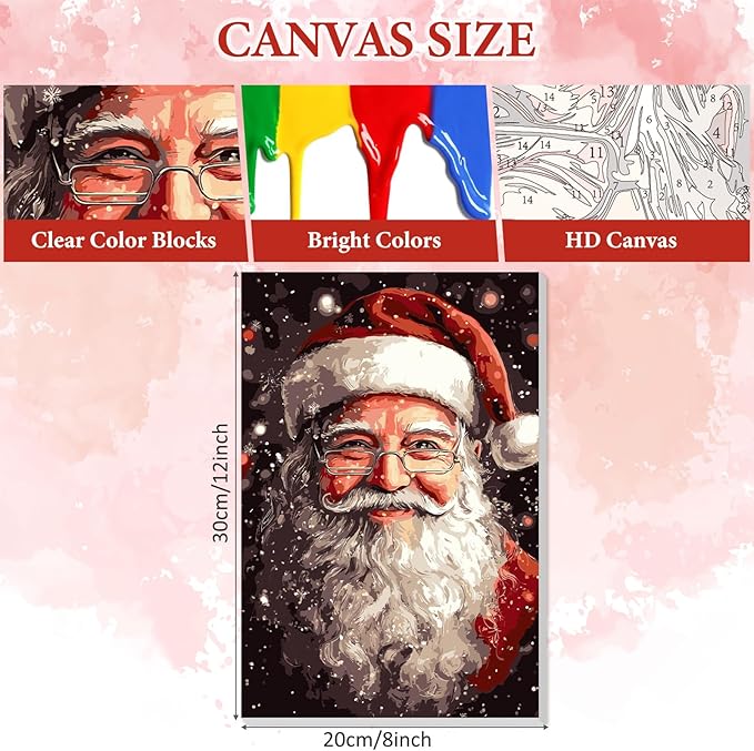 NAIMOER Christmas Santa Claus Paint by Numbers Kits for Adults Beginner with Wooden Framed, Color by Numbers on Canvas Painting Kits for Adults, Easy Paint DIY Acrylic for Home Wall Decor 8X12 Inch
