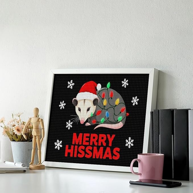 AIVKIEJK Diamond Painting Kits for Adults - Christmas Possum Merry Hissmas Painting DIY 5D Full Drill Diamond Dots Paintings with Diamonds Gem Art and Crafts Home Decor 16"x20"