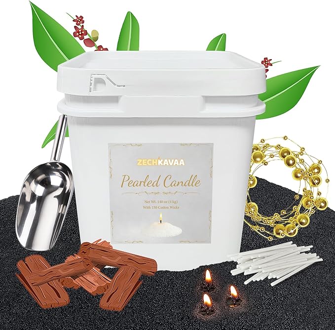 Sandalwood Scented Black Pearled Candle 141oz Luxury Sand Candle Granulated Wax - 150 Cotton Wicks – Wax for Candle Making Decorative Candles Smooth and Clean Burning Lasts up to 800 Hours