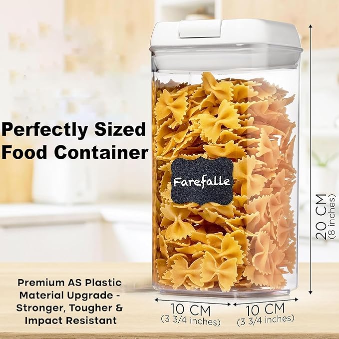 Shazo Airtight Food Storage Containers with Lids - 6 PC BPA Free Clear Plastic Cereal Containers with Easy Lock Lids for Kitchen and Pantry Organization for Snacks and Pasta - 1.2 L