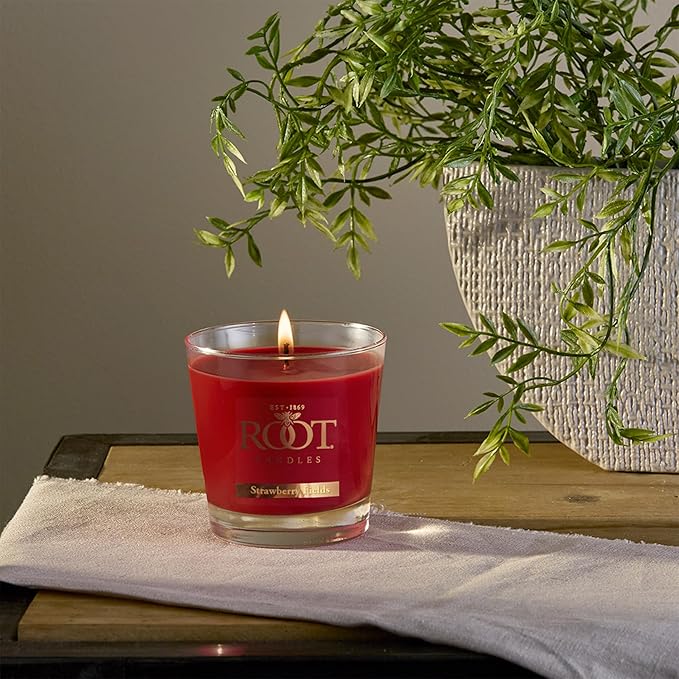 Root Candles Scented Candles Honeycomb Beeswax Blend Premium Handcrafted Candle, Small Veriglass, Strawberry Fields