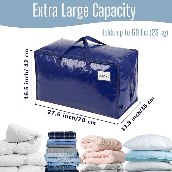 VENO 10 Pack Extra Large Heavy Duty Moving Bags with Wide Opening & Reinforced Handles, Reusable Storage Tote Bags with Strong Zippers for Clothes, College Dorm Essentials & Moving Supplies