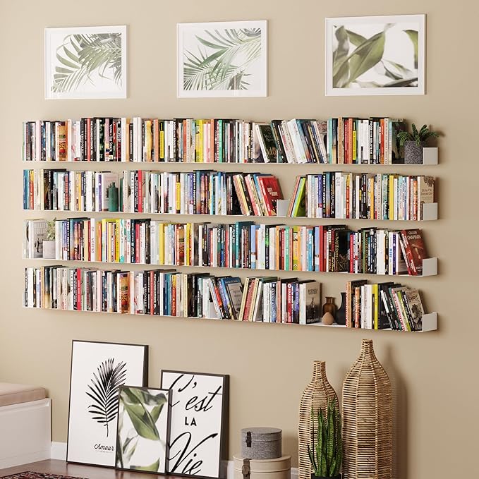 Wallniture Bali Sturdy Metal U Shape Bookshelf - Wall Mountable CD DVD Storage Multi-Purpose Display Rack in White