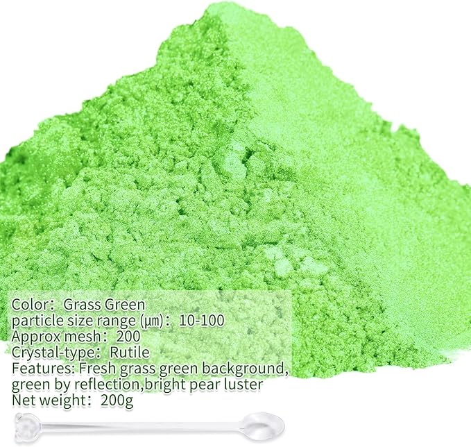Mica Powder,7.05OZ（200g）,Grass Green Mica Powder Pigment for Epoxy Resin，Lip Gloss，Car Paint，Dye，Soap Making，Nail Polish,Epoxy Resin,Candle Making,Bath Bombs