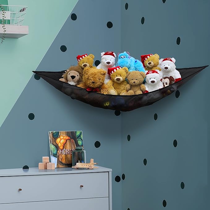 Simple Houseware 2 Pack Stuffed Animal Toy Hammock Net, Corner Wall Storage for Kids Room, Black
