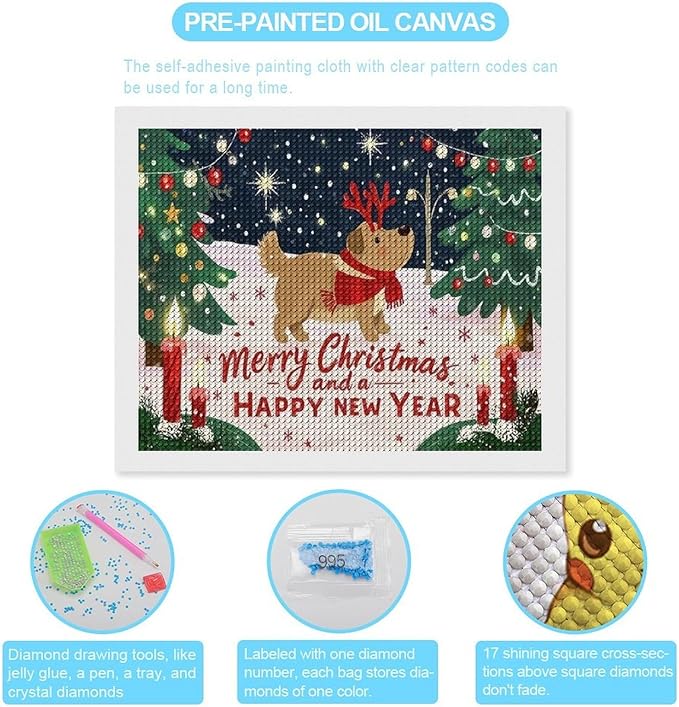 Diamond Painting Kits for Adults - Merry Christmas And Happy New Year Red Antlers & Scarf Painting DIY 5D Full Drill Diamond Dots Paintings with Diamonds Gem Art And Crafts Home Decor 16"x20"