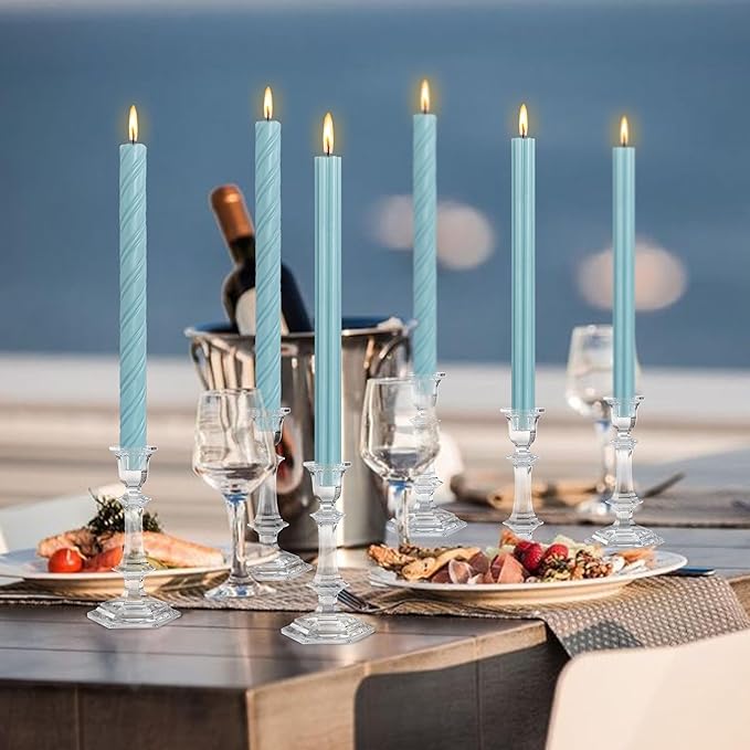 Dripless Blue Spiral Taper Candles Smokeless Long Lasting Burn10 Inch Roman Column Candlesticks for Home Décor Dinner Parties Romantic Evenings
