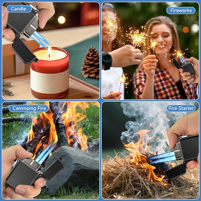 TOPAKY Torch Lighter, Waterproof Windproof Dual Flame Butane Lighter, Refillable Mini Gas Torch Lighter for Candle Fireworks Camping Hiking Tactical Gear (Not Prefilled)
