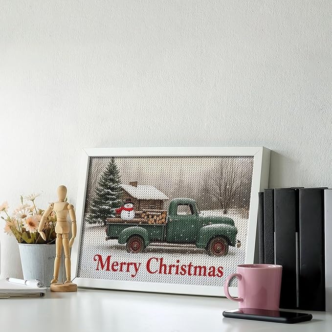 AIVKIEJK Diamond Painting Kits for Adults - Christmas Truck with Snowman & Cabin Winter Painting DIY 5D Full Drill Diamond Dots Paintings with Diamonds Gem Art and Crafts Home Decor 8"x12"
